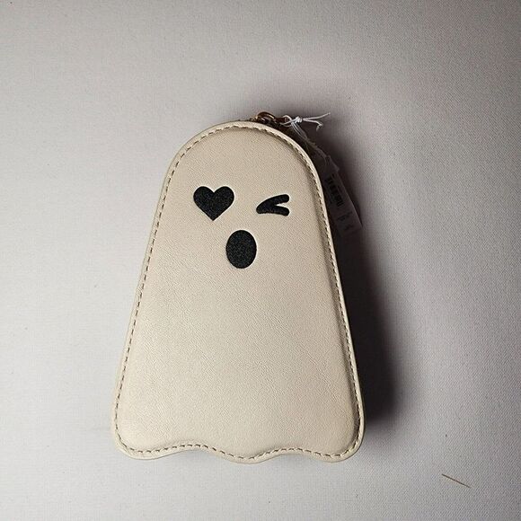 NWT Coach 3881 Ghost Zip Coin Case Halloween Chalk Leather Designer - Picture 1 of 4